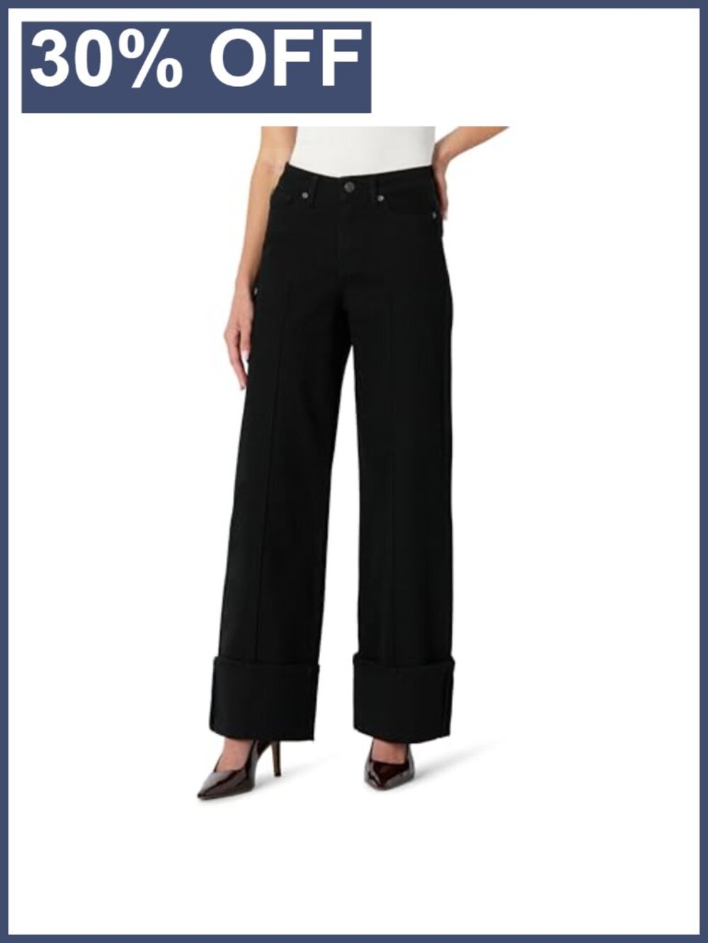 High-Rise Wide Leg Cuffed Jean, Low Stretch Denim, Pintuck Detail, Zip Fly,